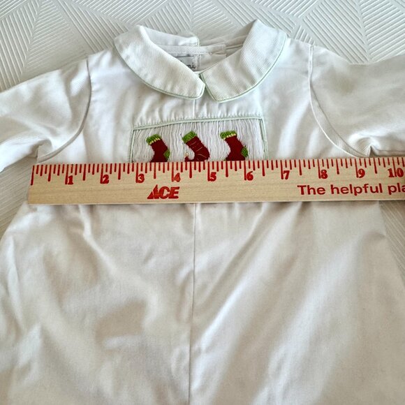 Petit Ami Christmas Smocked Romper 6 Months White Holiday Outfit Stockings - Picture 8 of 11